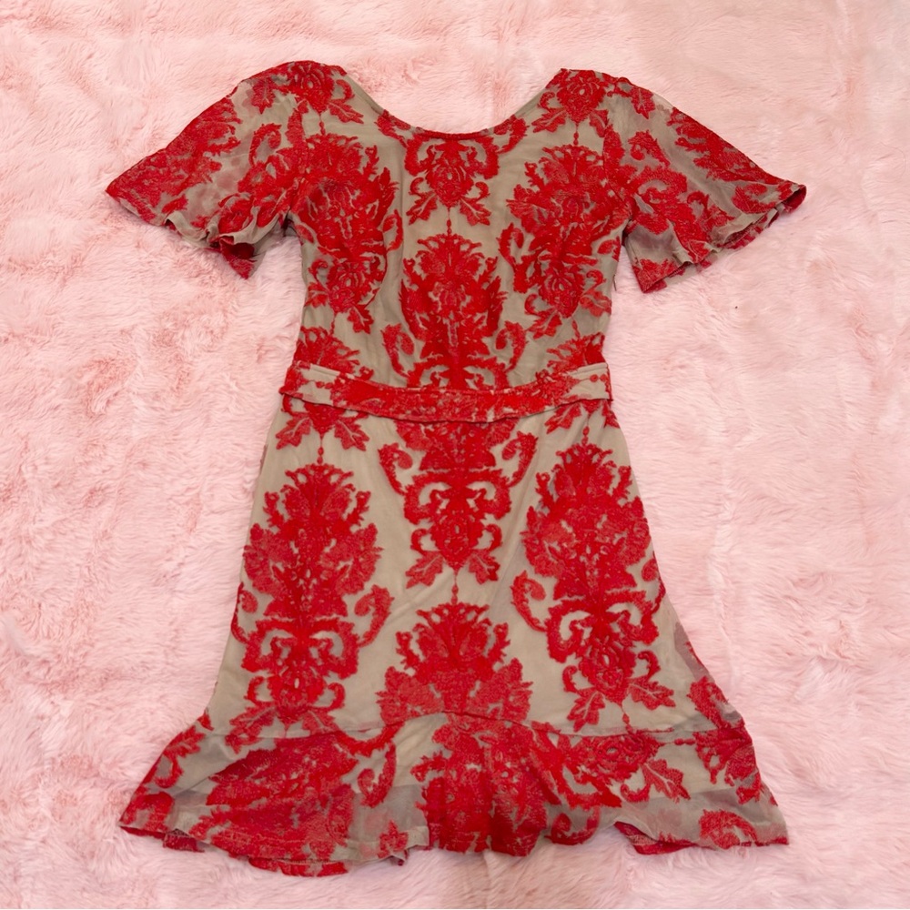For Love & Lemons San Marcos Red Embroidered Lace Mini Dress - Picture 2 of 7